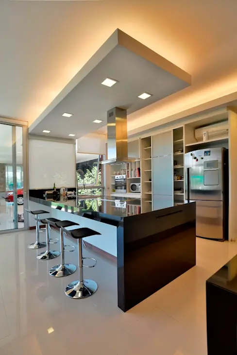 Open kitchen false ceiling and lights ideas